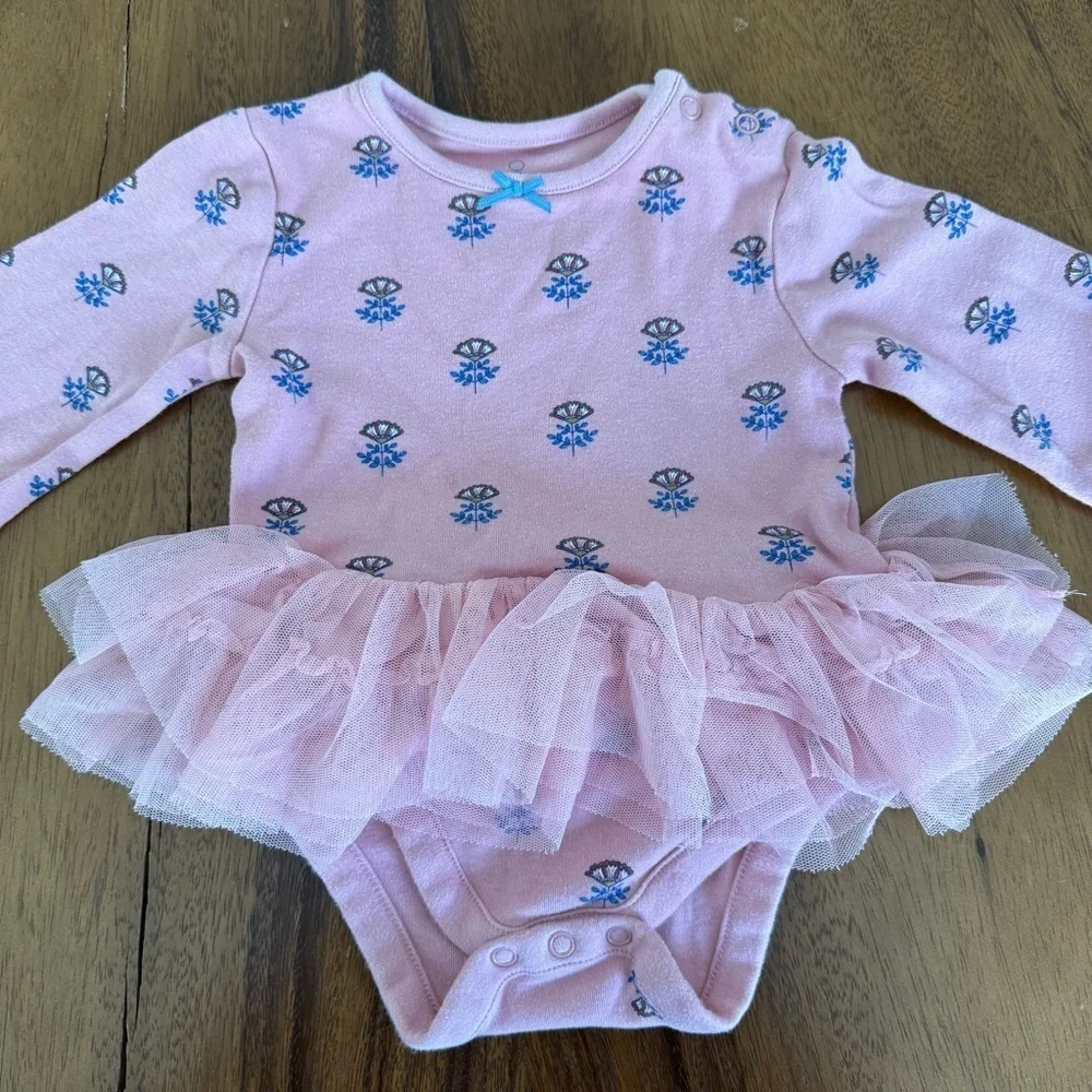 Mothercare Pink Floral Baby Bodysuit with Tulle Skirt Size 6-9M